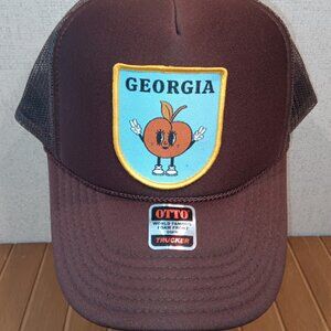 Georgia Peach Otto Trucker Hat Brown Peace Sign Peach One Size Snapback NWOT